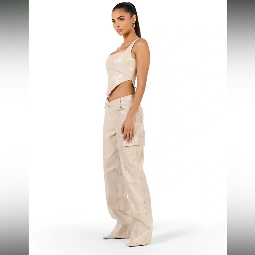 NEW Naked Wardrobe Cream CROC V CUT CORSET TOP with Lace Up